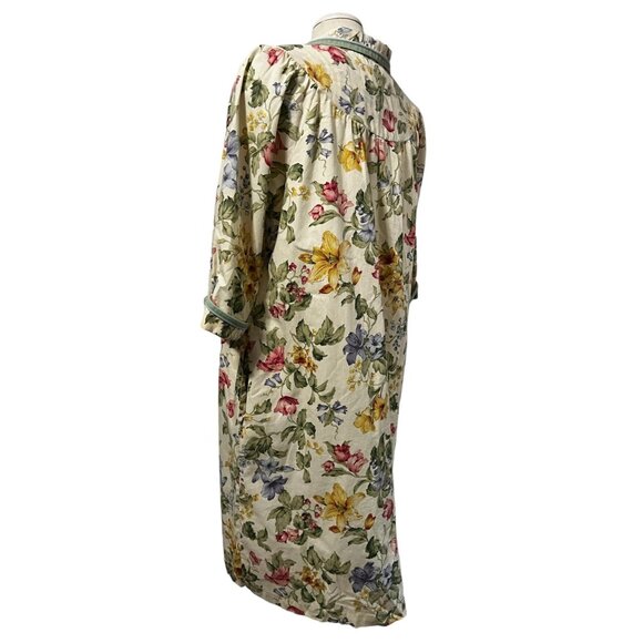 Vintage Smart Time Floral Zip Front Night Gown Robe Sz Large Womens Collared Bei - Picture 4 of 12